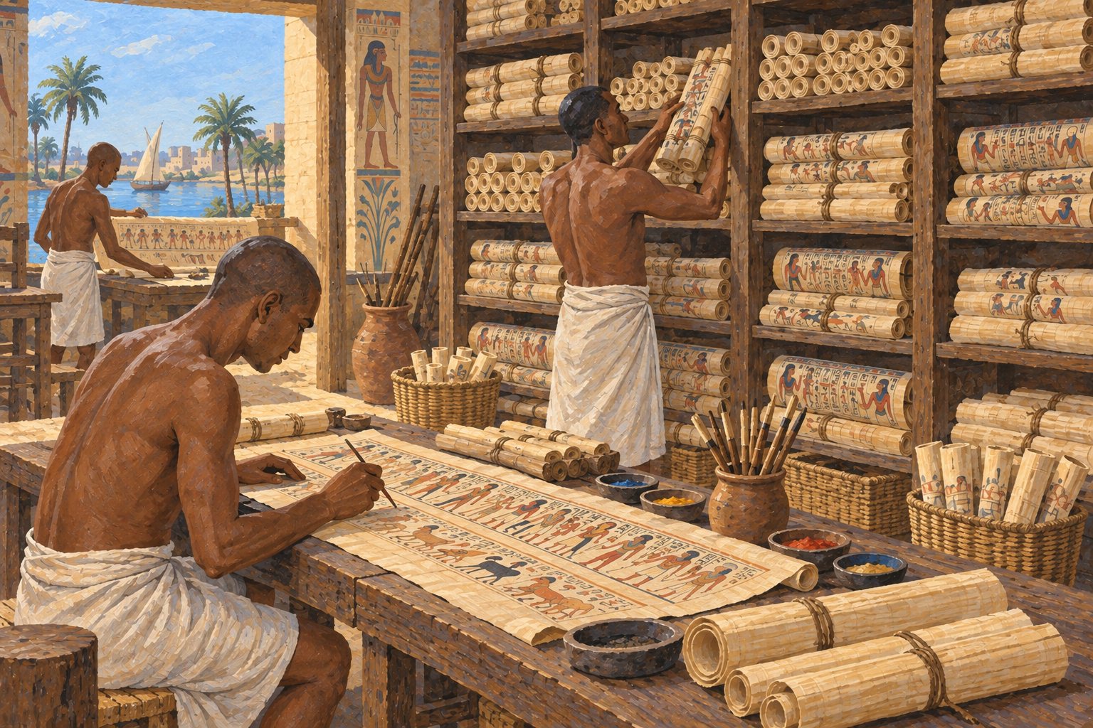 Interpretive illustration: Scrolls held in stock