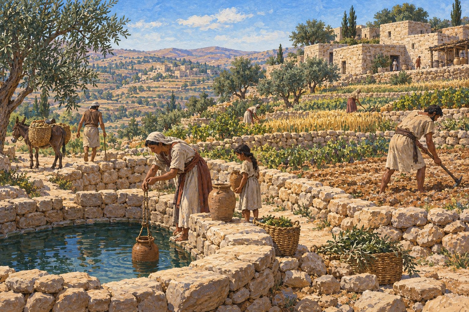Interpretive illustration: Terraces and cisterns