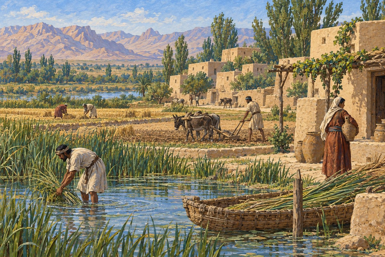Interpretive illustration: An oasis landscape