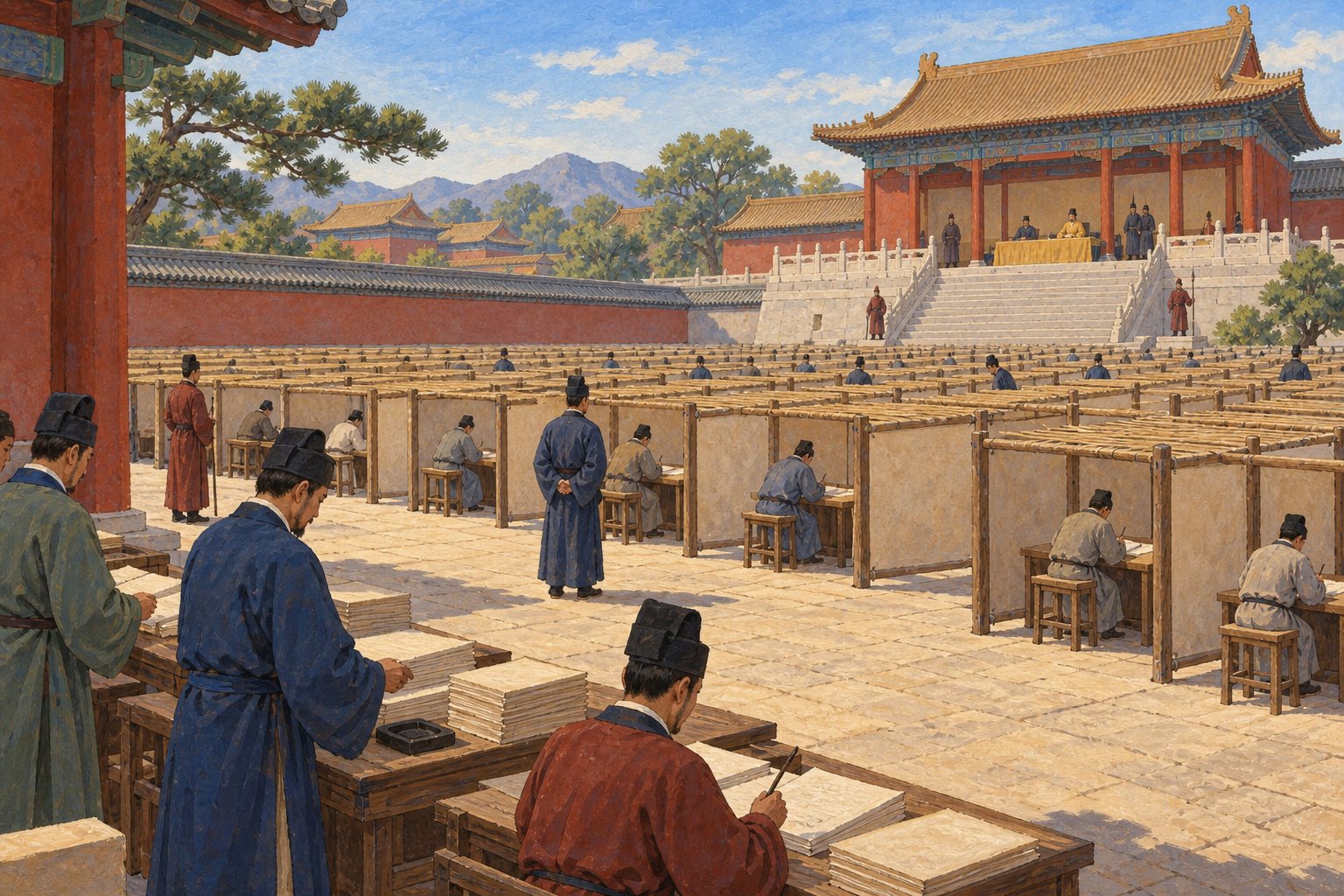 Interpretive illustration: The examination courtyard