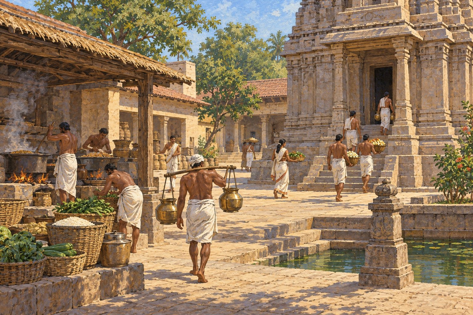 Interpretive illustration: A building and its staff