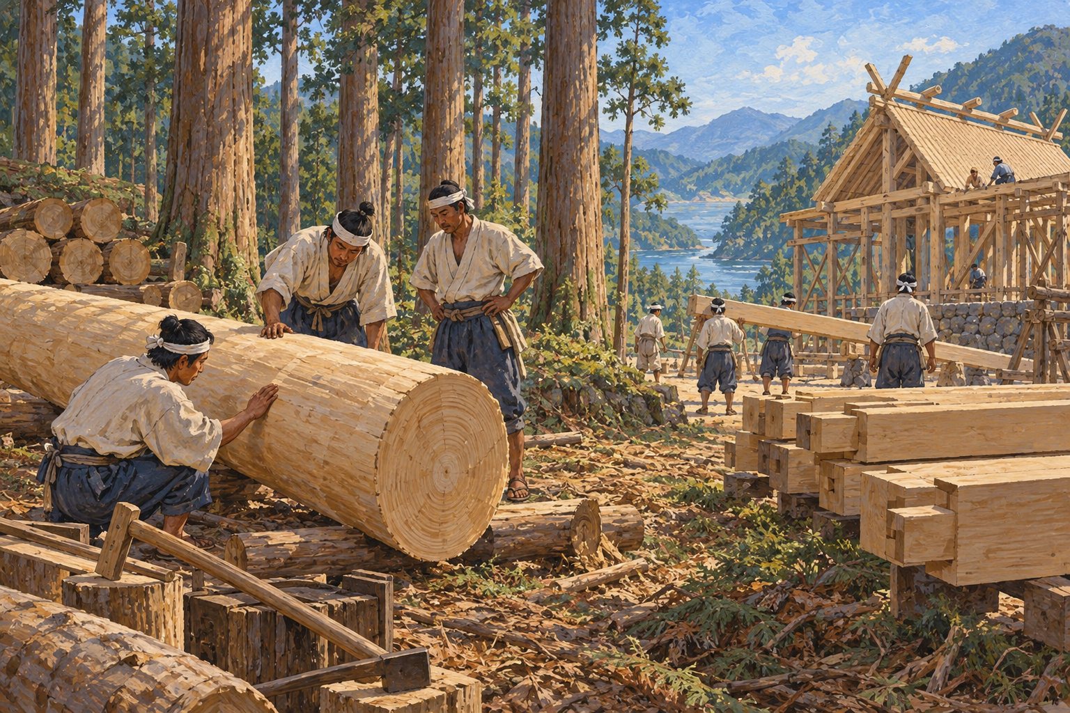 Interpretive illustration: Selecting the timber