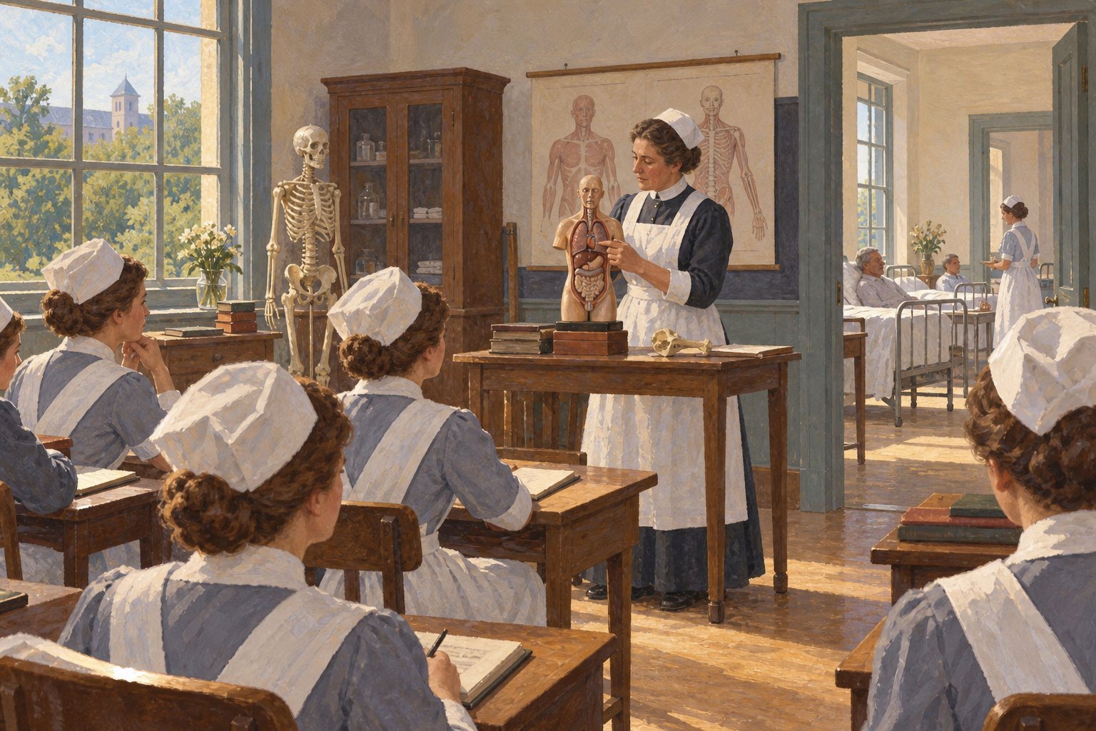Interpretive illustration: Hospital and classroom