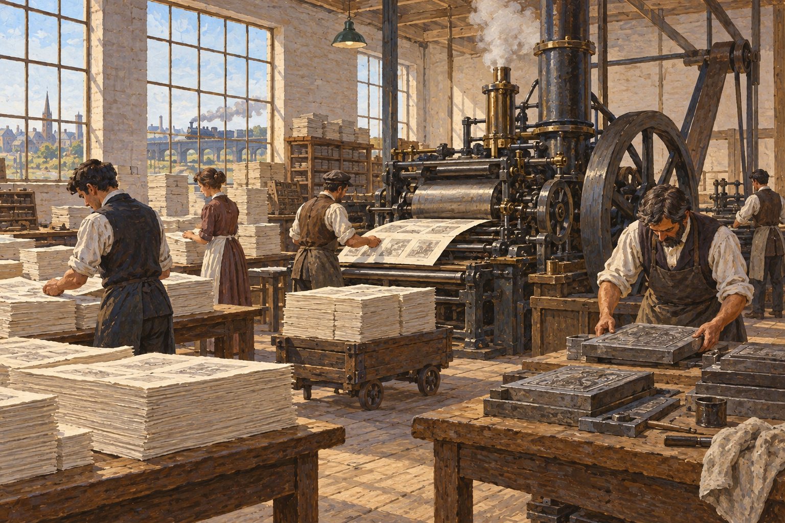 Interpretive illustration: Steam and printed sheets