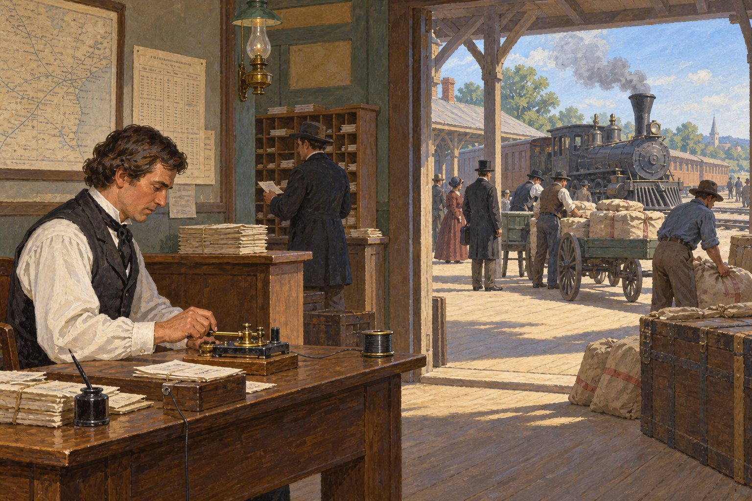 Interpretive illustration: Rail and telegraph