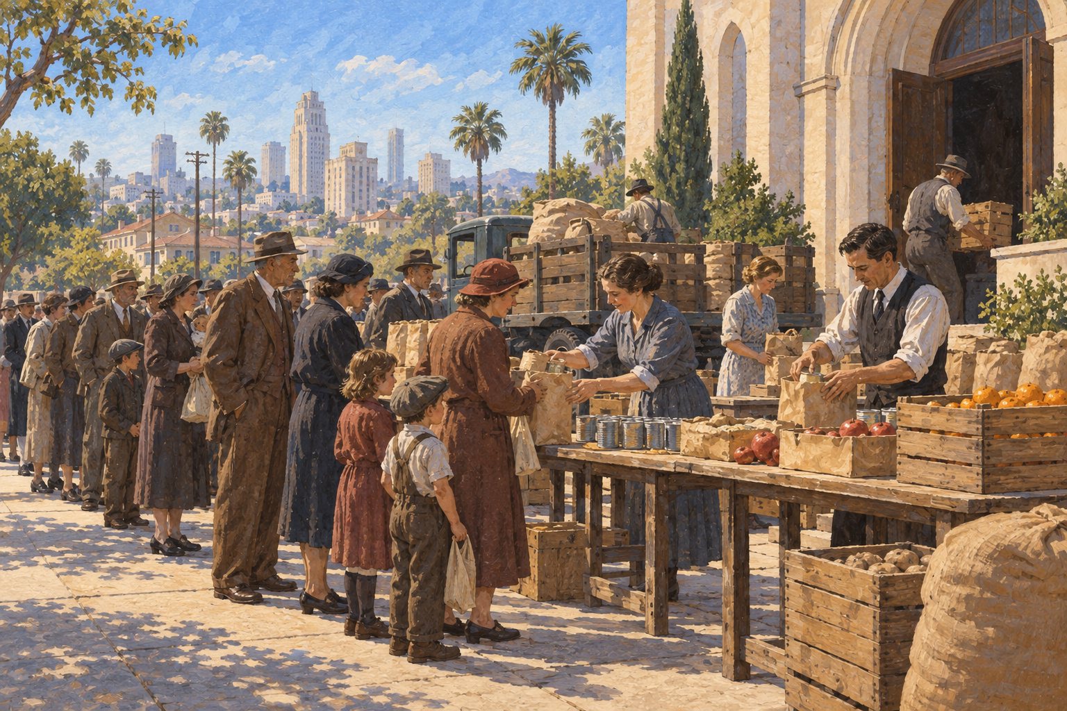Interpretive illustration: The commissary queue