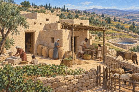 Interpretive illustration: Inside a village house