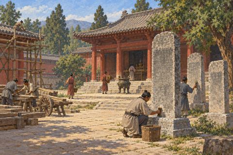 Interpretive illustration: Donors and the temple