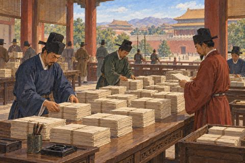 Interpretive illustration: Sorting the papers