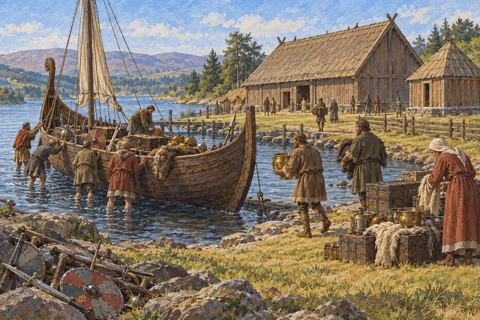 Interpretive illustration: Hall and separate building