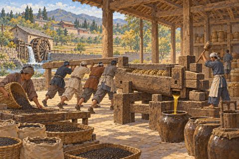 Interpretive illustration: Oil from the press