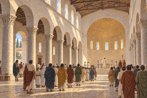 Interpretive illustration: A hall becomes a church