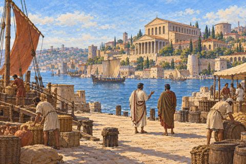 Interpretive illustration: The city on the strait