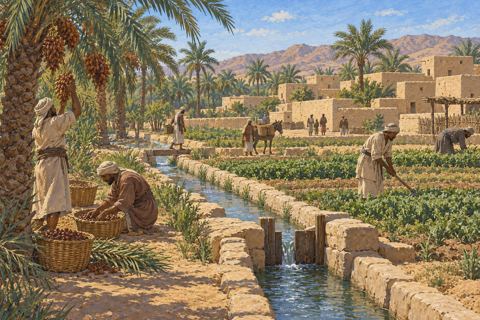 Interpretive illustration: Water among the palms