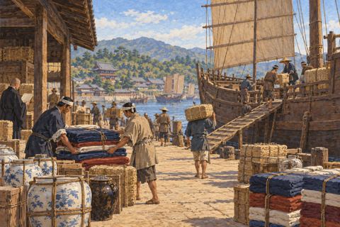 Interpretive illustration: Loading the trading vessel