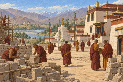 Interpretive illustration: A monastery in the valley