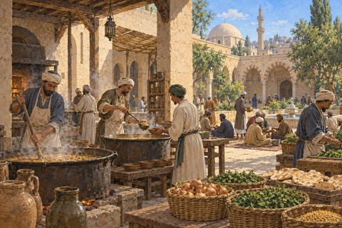 Interpretive illustration: A kitchen in the lodge