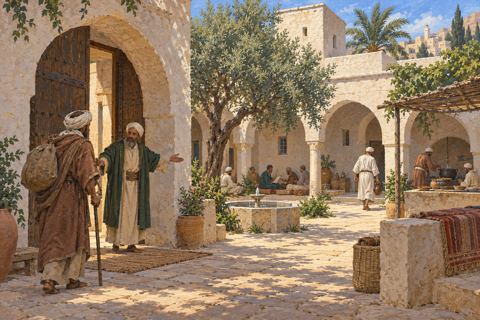 Interpretive illustration: The traveler at the door