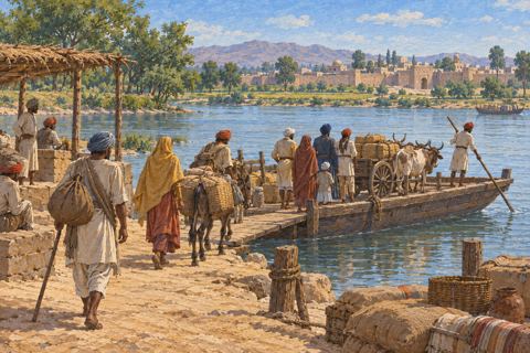 Interpretive illustration: At a river crossing