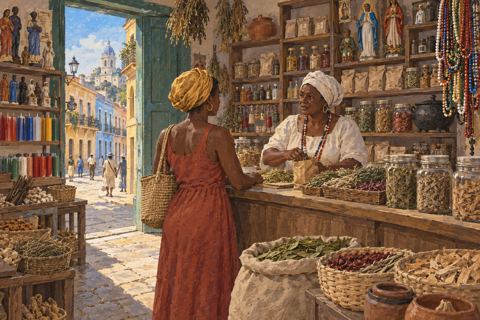 Interpretive illustration: Herbs on the shelves