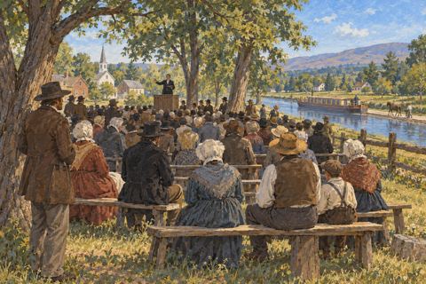 Interpretive illustration: Revival gathering