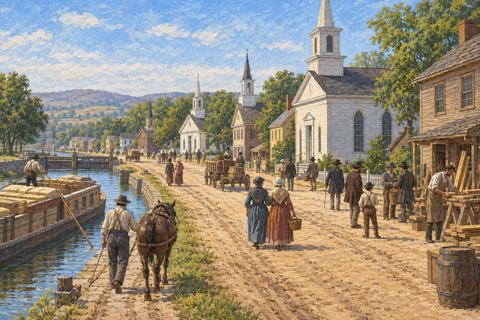 Interpretive illustration: Churches on the main street
