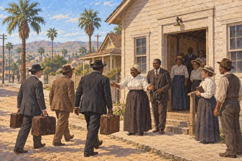 Interpretive illustration: Visitors arrive
